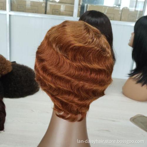Most Popular Hair Texture For Black Women Finger Water Wave Full Pixie Cut Curly Women Human Hair Short None Lace Wig